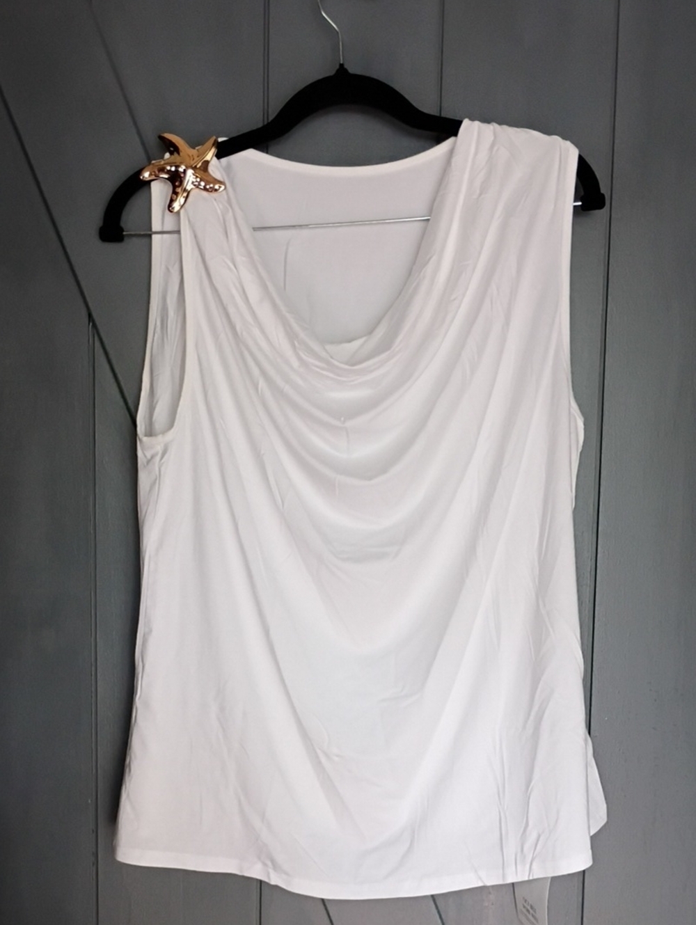 Sleeveless White Drape Neck Tank Top